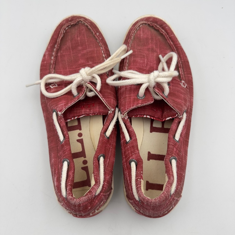 LL Bean Womens Red Canvas Boat Shoes Size 7.5 M 503205 Nautical Loafers - Picture 5 of 8